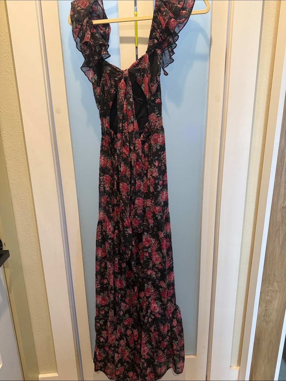 Francesca's Collections Black Maxi Dress with Pink Floral Print